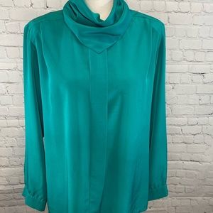 PENDLETON Vintage 80's Jade Green Long Sleeve Blouse with Removable Neck Sash-M